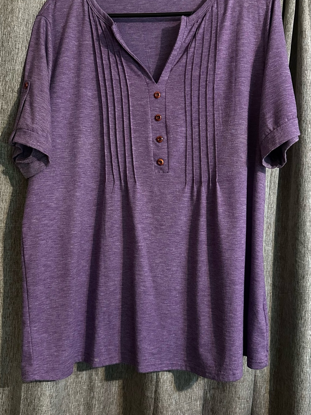 Purple Women’s Short-Sleeve Pleated Henley Style Top